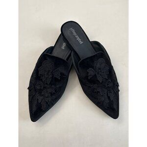 Jeffrey Campbell Black Velvet Embroidered Floral Mules Pointed Toe Slip-On 9.5